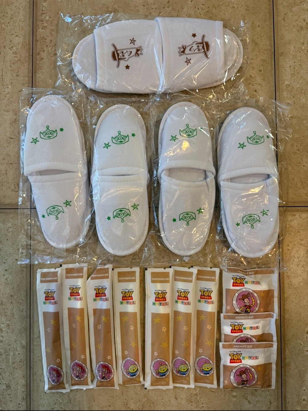 Tokyo Disney Toy Story Hotel Slippers & Amenity Kit Bundle